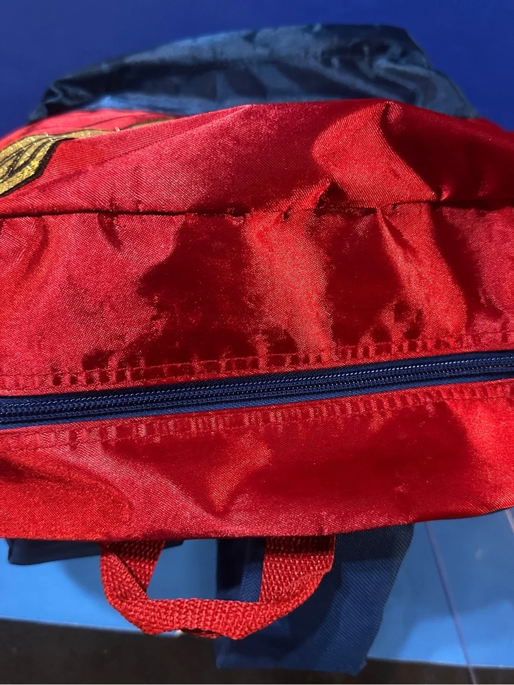 DC Comics Wonder Woman Super Hero Red & Blue Glitter Logo Backpack Adj Straps